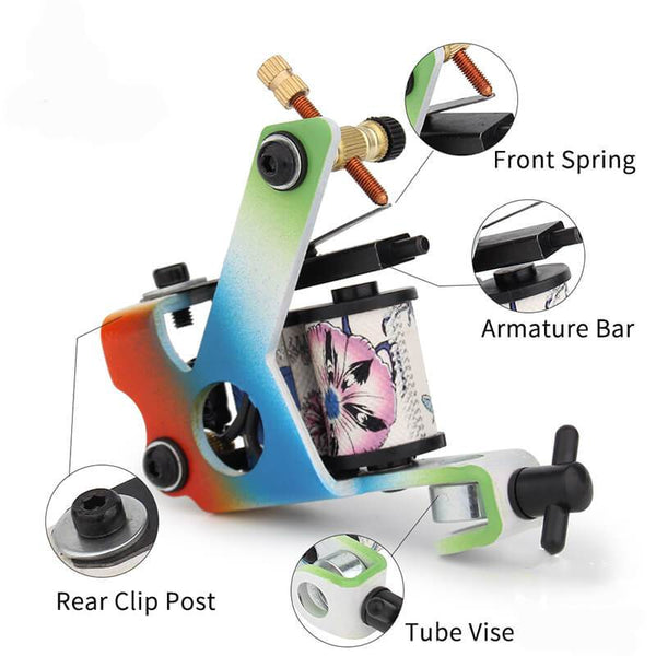 Planet Gates Beginner Tattoo Kit High Quality 8 Wrap Coils Tattoo Gun Machines Grips Needles Tips Power Supply Tatu Tattoo Supplies