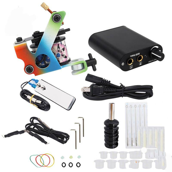 Planet Gates Beginner Tattoo Kit High Quality 8 Wrap Coils Tattoo Gun Machines Grips Needles Tips Power Supply Tatu Tattoo Supplies