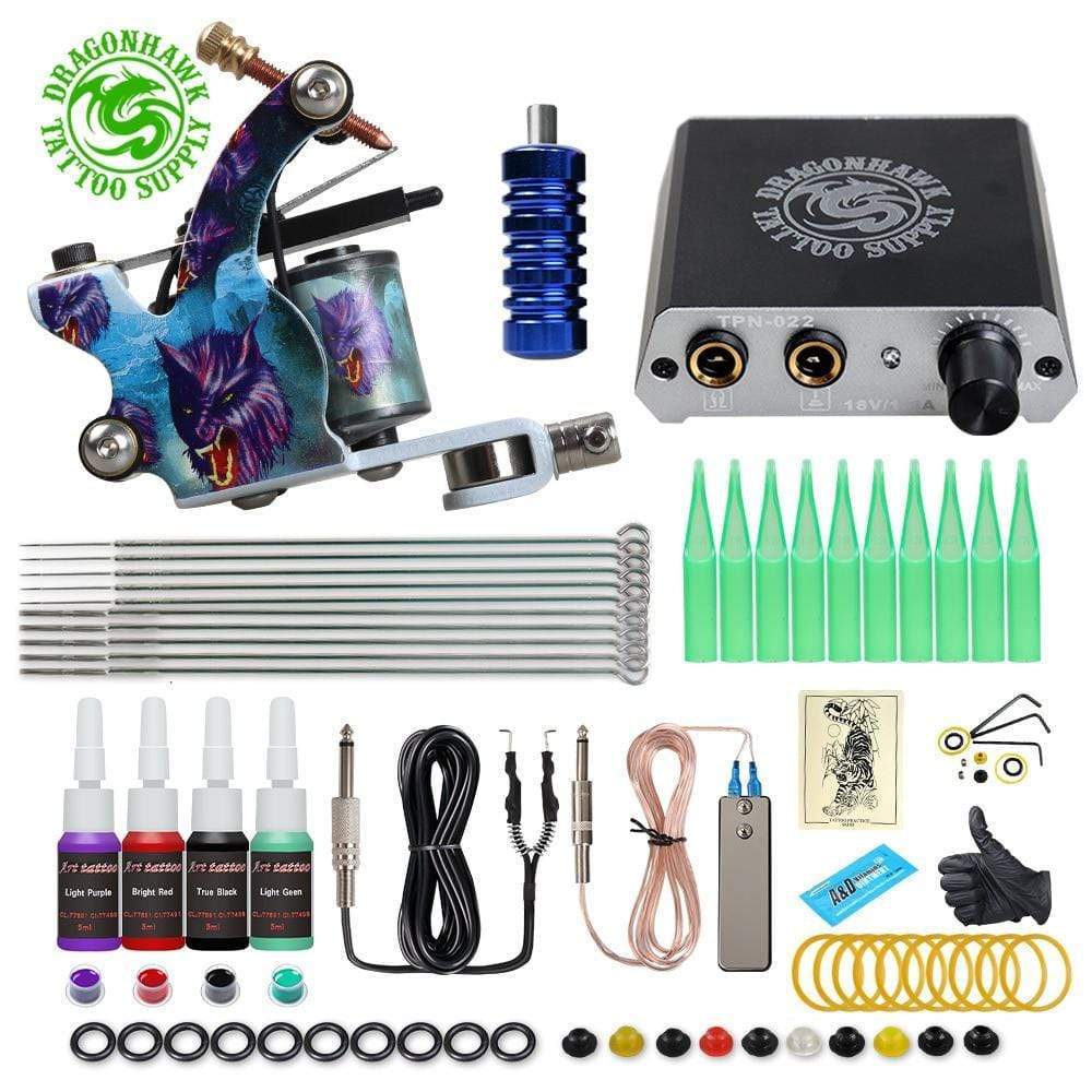 Planet Gates Beginner Tattoo Kit with Hot Sales USA Brand Ink One Machine Complete  Power Supply Dragonhawk Art Pigment