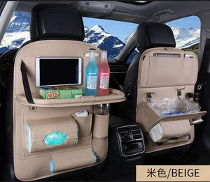 Planet Gates Beige 1 piece Car Seat Organizer PU Leather Auto Seat Back Storage Bag Multifunctional Container Cup iPad Phone Holder Srorage Solutions