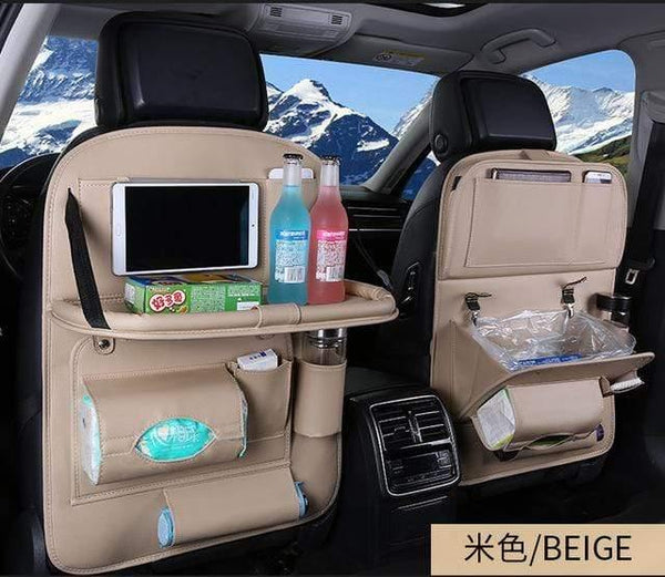 Planet Gates Beige 1 piece Car Seat Organizer PU Leather Auto Seat Back Storage Bag Multifunctional Container Cup iPad Phone Holder Srorage Solutions