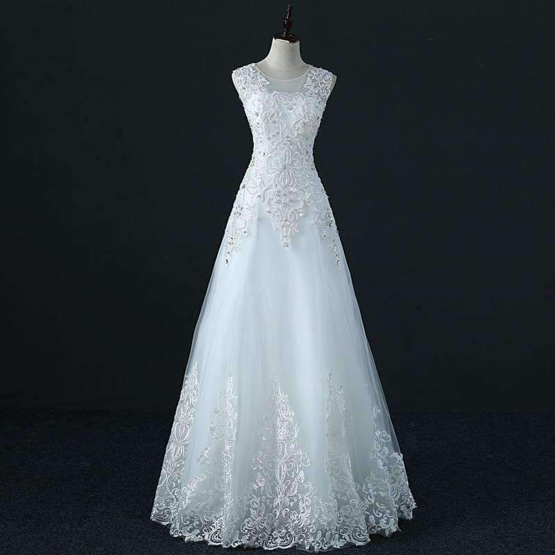 Planet Gates Beige / 10 / Floor Length Crystal Wedding Dress A Line Vestido De Novia Pearls Bridal Dresses Robe De Marriage Wedding Gowns