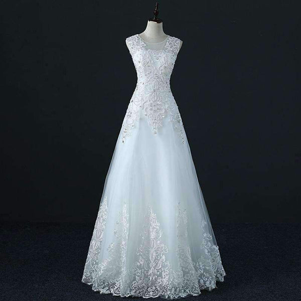 Planet Gates Beige / 10 / Floor Length Crystal Wedding Dress A Line Vestido De Novia Pearls Bridal Dresses Robe De Marriage Wedding Gowns