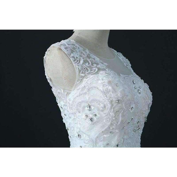 Planet Gates Beige / 10 / Floor Length Crystal Wedding Dress A Line Vestido De Novia Pearls Bridal Dresses Robe De Marriage Wedding Gowns