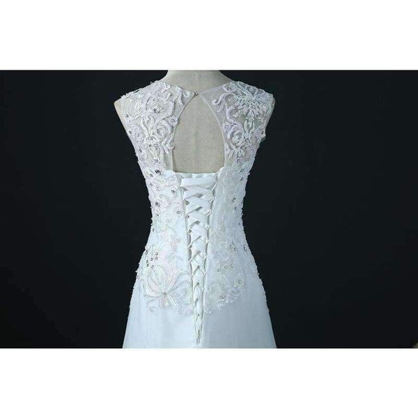 Planet Gates Beige / 10 / Floor Length Crystal Wedding Dress A Line Vestido De Novia Pearls Bridal Dresses Robe De Marriage Wedding Gowns