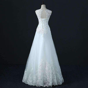 Planet Gates Beige / 10 / Floor Length Crystal Wedding Dress A Line Vestido De Novia Pearls Bridal Dresses Robe De Marriage Wedding Gowns