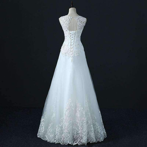 Planet Gates Beige / 10 / Floor Length Crystal Wedding Dress A Line Vestido De Novia Pearls Bridal Dresses Robe De Marriage Wedding Gowns