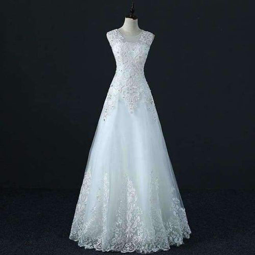 Planet Gates Beige / 10 / Floor Length Crystal Wedding Dress A Line Vestido De Novia Pearls Bridal Dresses Robe De Marriage Wedding Gowns