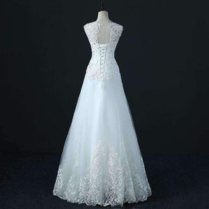 Planet Gates Beige / 10 / Floor Length Crystal Wedding Dress A Line Vestido De Novia Pearls Bridal Dresses Robe De Marriage Wedding Gowns