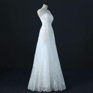 Planet Gates Beige / 10 / Floor Length Crystal Wedding Dress A Line Vestido De Novia Pearls Bridal Dresses Robe De Marriage Wedding Gowns