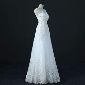 Planet Gates Beige / 10 / Floor Length Crystal Wedding Dress A Line Vestido De Novia Pearls Bridal Dresses Robe De Marriage Wedding Gowns