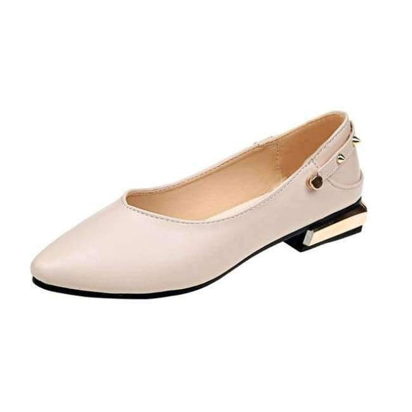 Planet Gates Beige / 10 Plus Size Women Mary Janes Shoes Woman Flats Pointed toe Slippers Low Heels Ladies Rivets Slip on Flat Shoes zapatos mujer 6795