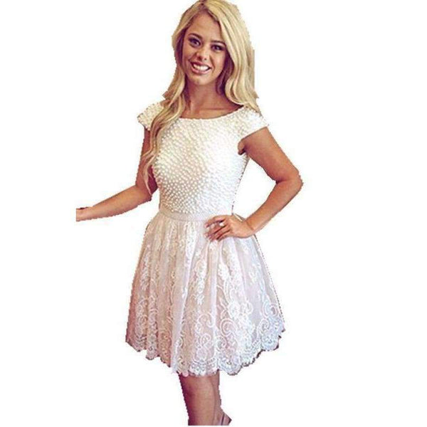 Planet Gates Beige / 2 A-line Short Sleeve Pearls Sexy Backless Cocktail Dress 2017 Custom made vestido de festa White Short Party Prom Dresses