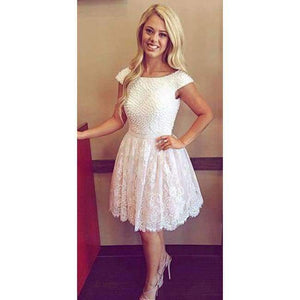 Planet Gates Beige / 2 A-line Short Sleeve Pearls Sexy Backless Cocktail Dress 2017 Custom made vestido de festa White Short Party Prom Dresses