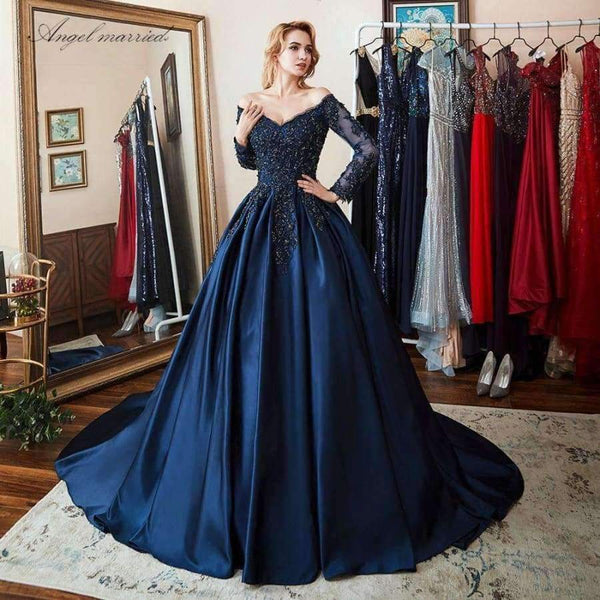 Planet Gates Beige / 2 Evening Dresses navy blue cap sleeve prom gowns applqiues lace mother of bride dress vestido de festa 2018