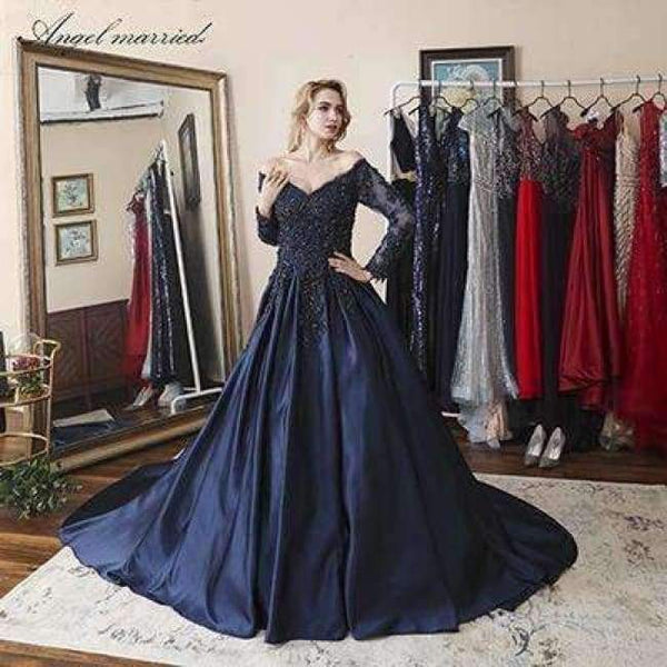 Planet Gates Beige / 2 Evening Dresses navy blue cap sleeve prom gowns applqiues lace mother of bride dress vestido de festa 2018
