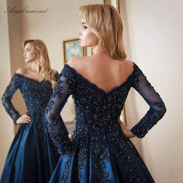 Planet Gates Beige / 2 Evening Dresses navy blue cap sleeve prom gowns applqiues lace mother of bride dress vestido de festa 2018