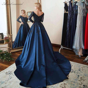 Planet Gates Beige / 2 Evening Dresses navy blue cap sleeve prom gowns applqiues lace mother of bride dress vestido de festa 2018