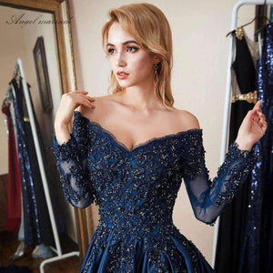 Planet Gates Beige / 2 Evening Dresses navy blue cap sleeve prom gowns applqiues lace mother of bride dress vestido de festa 2018