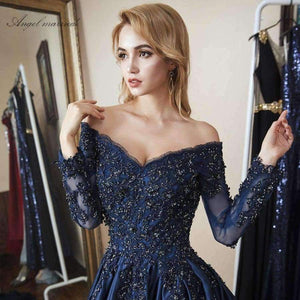 Planet Gates Beige / 2 Evening Dresses navy blue cap sleeve prom gowns applqiues lace mother of bride dress vestido de festa 2018