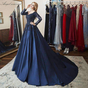 Planet Gates Beige / 2 Evening Dresses navy blue cap sleeve prom gowns applqiues lace mother of bride dress vestido de festa 2018