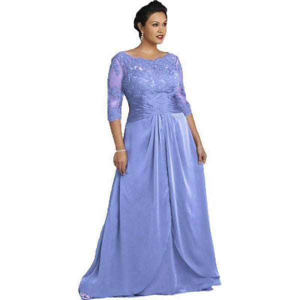 Planet Gates Beige / 2 Evening Dresses Scoop With Lace Three Quarter Sleeve Grey Long Chiffon Vestido De Noche Free Shipping