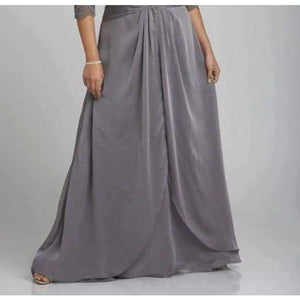 Planet Gates Beige / 2 Evening Dresses Scoop With Lace Three Quarter Sleeve Grey Long Chiffon Vestido De Noche Free Shipping