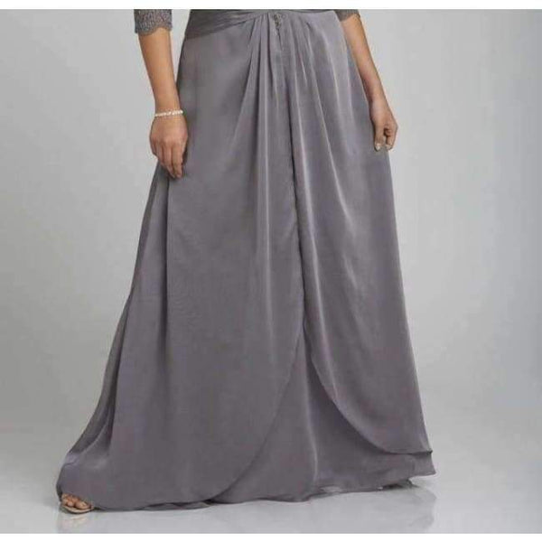 Planet Gates Beige / 2 Evening Dresses Scoop With Lace Three Quarter Sleeve Grey Long Chiffon Vestido De Noche Free Shipping