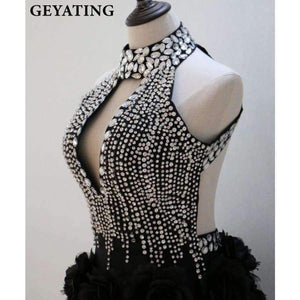 Planet Gates Beige / 2 Luxury Rhinestones High Neck Feather Cocktail Dresses Keyhole Backless 3D Flowers Black Short Cocktail Party Dresses