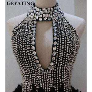 Planet Gates Beige / 2 Luxury Rhinestones High Neck Feather Cocktail Dresses Keyhole Backless 3D Flowers Black Short Cocktail Party Dresses