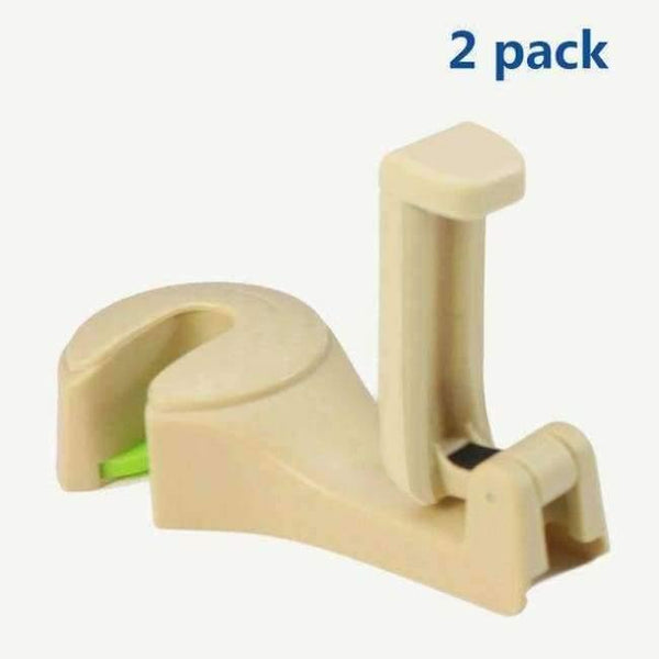 Planet Gates Beige 2 Pack Car Headrest Hooks Universal Vehicle Back Seat Hanger Hook with Phone Holder for Bag Purse Cloth Grocery 2 in 1
