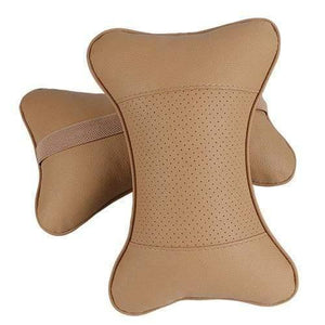 Planet Gates Beige 2 PCS artificial leather car pillow protection your neck/car headrest hole-digging design/auto supplies safety neck pillow