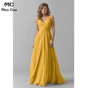 Planet Gates Beige / 2 Vintage Bridesmaid Dresses V-Neck Wedding Party Dress Pleat Chiffon Sleeveless Prom Bridesmaid Dresses for women