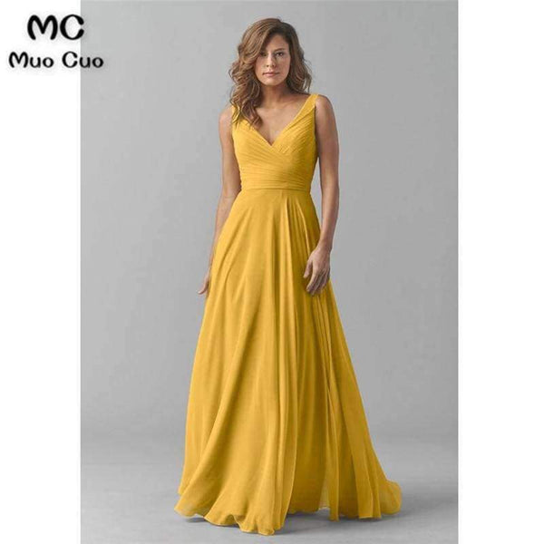 Planet Gates Beige / 2 Vintage Bridesmaid Dresses V-Neck Wedding Party Dress Pleat Chiffon Sleeveless Prom Bridesmaid Dresses for women