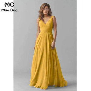 Planet Gates Beige / 2 Vintage Bridesmaid Dresses V-Neck Wedding Party Dress Pleat Chiffon Sleeveless Prom Bridesmaid Dresses for women