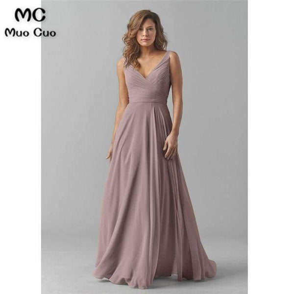 Vintage Bridesmaid Dresses V-Neck Wedding Party Dress Pleat Chiffon Sleeveless Prom Bridesmaid Dresses for women