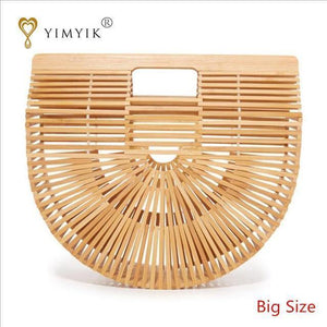 Planet Gates Beige / 28cm Travel Vacation Totes Bamboo Handbag For Ladies Women Handbag Female Handmade Woven Straw Beach Bag Summer Women's Purse
