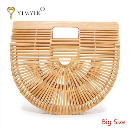 Planet Gates Beige / 28cm Travel Vacation Totes Bamboo Handbag For Ladies Women Handbag Female Handmade Woven Straw Beach Bag Summer Women's Purse