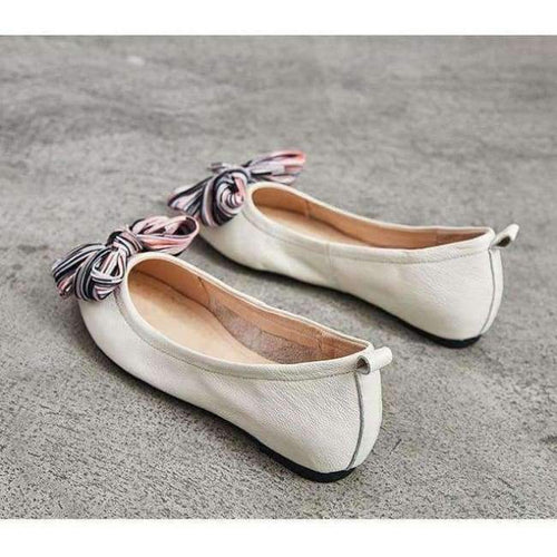 Planet Gates Beige / 5 2018 High quality Women Casual Shoes Genuine Leather Women's Loafers Slip On Woman's Flats Shoe Bow Pointed toe Soft shoes MD-12