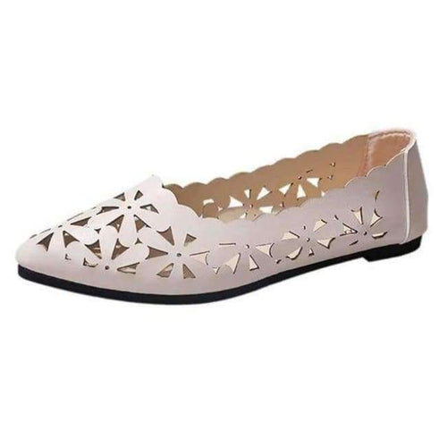 Planet Gates Beige / 6 / China 2018 New Arrival Women Flats Shoes Shallow Flat Heel Hollow Out Flower Shape Nude Shoes Pointed-toe Shoes zapatos mujer