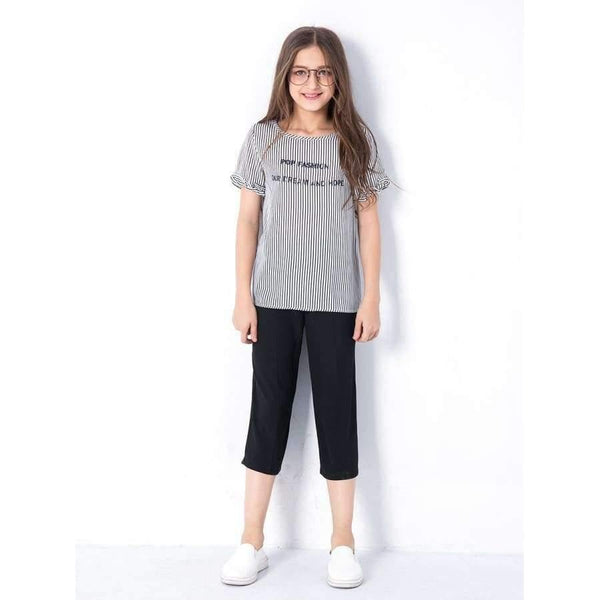 Planet Gates Beige / 6 Summer Girls Clothing Set T-shirts Pants Kids Suits Two-piece Teenage Girl Tracksuit size 6 7 8 9 10 11 12 13 14 years