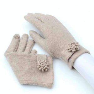 Planet Gates Beige / Asia Free Size New Women Fashion Wool Cashmere Short Gloves Luxury Brand Warm Cashmere Gloves With Flower Winter Trendy Flower Gloves