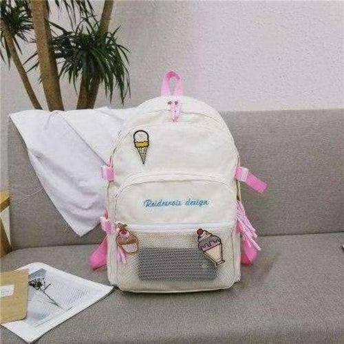 Planet Gates Beige Backpack Korean version Harajuku High-capacity Campus Backpack Leisure Travel bag Student Schoolbag