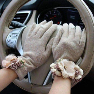 Planet Gates beige Brand Gloves Winter Women Gloves Cashmere Mittens Female Beig Flower Warm Wool Gloves Women Driving Gloves