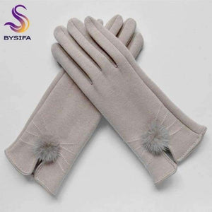 Planet Gates beige [BYSIFA] Women Mink ball Wool Gloves Fashion Opening Design Winter Ladies Gloves New Trendy Elegant Soft Black Mittens Gloves
