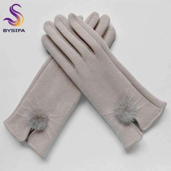 Planet Gates beige [BYSIFA] Women Mink ball Wool Gloves Fashion Opening Design Winter Ladies Gloves New Trendy Elegant Soft Black Mittens Gloves