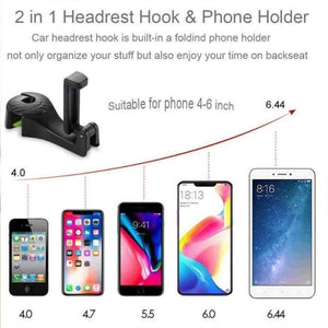 Planet Gates Beige Car Headrest Hooks Universal Vehicle Back Seat Hanger Hook with Phone Holder for Bag Purse Cloth Grocery 2 in 1