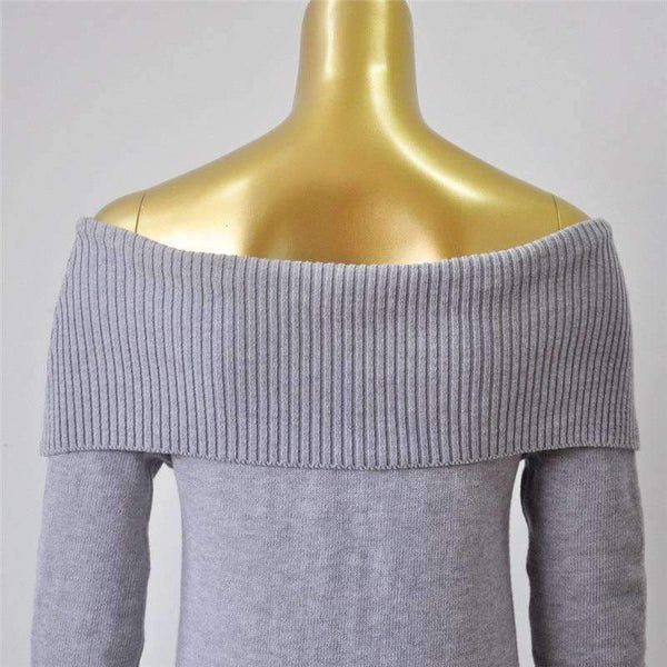 Planet Gates Beige / China European And American Autumn And Winter Collar Collar Off-shoulder Sexy Slim Sweater Skirt Knitted Sweater Women