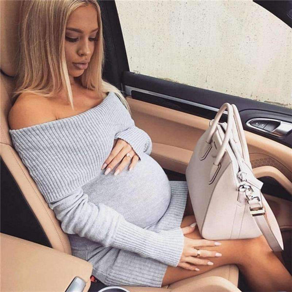 Planet Gates Beige / China European And American Autumn And Winter Collar Collar Off-shoulder Sexy Slim Sweater Skirt Knitted Sweater Women