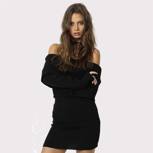 Planet Gates Beige / China European And American Autumn And Winter Collar Collar Off-shoulder Sexy Slim Sweater Skirt Knitted Sweater Women